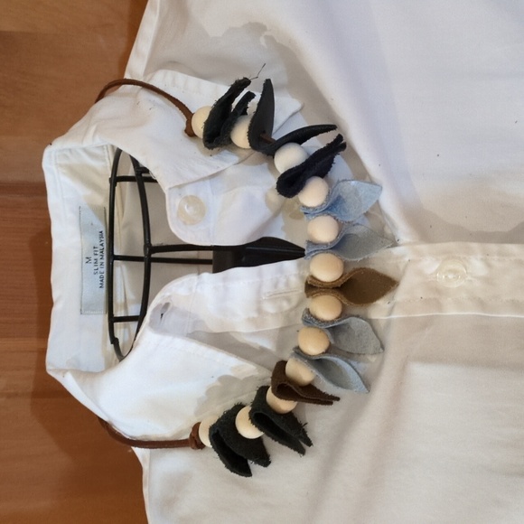 Hand Crafted Jewelry - Handmade Genuine Leather Natural Wood Necklace Choker Bracelet Black #09